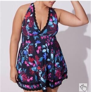 Torrid Floral Lace Trim Swim Dress / One Piece Swimsuit — Size 0